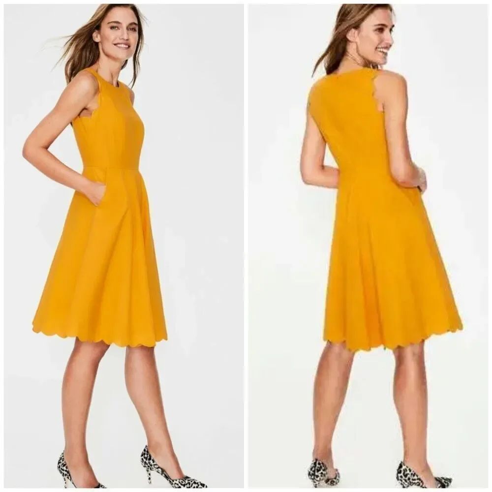 Boden Womens Yellow Ochre Judith Sleeveless Fit & Flare Dress size 8L